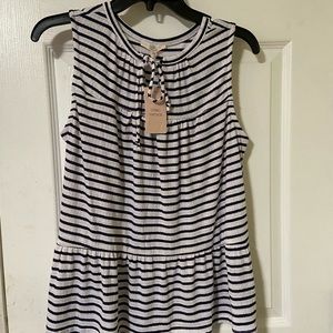 Como Vintage Navy and cream stripe tank top short sleeve shirt Size Large